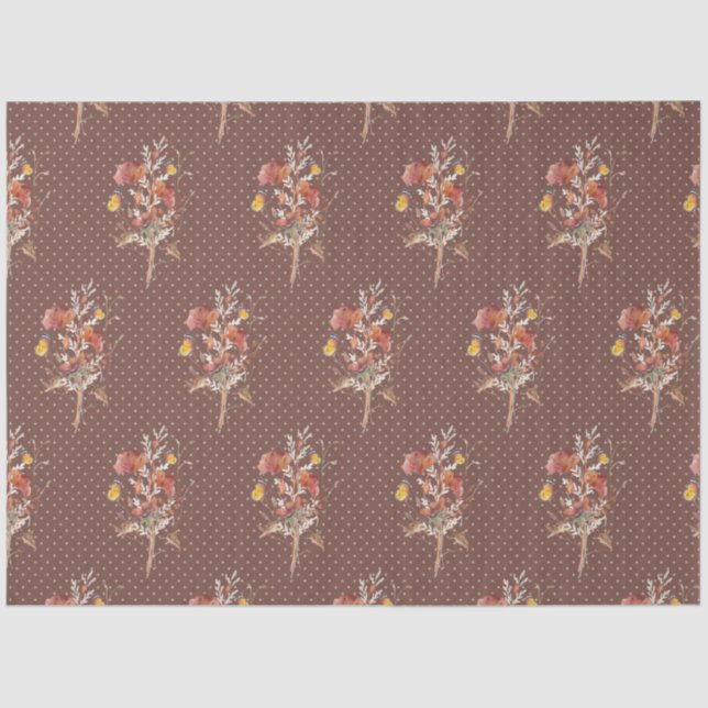 Papier Mousseline Chute Fleur sauvage papillon floral Brown Decoupag (Recto)