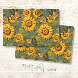 Papier Mousseline Chute Sunflower Floral Papillon Découpage Turquois