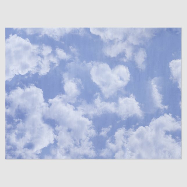 Papier Mousseline Ciel Bleu Cute Avec Nuage En Forme De Coeur Joyeux (Recto)