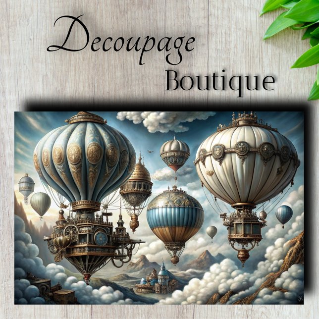 Papier Mousseline Ciel Ville Dirigeables Découpage (Sky City Airships Decoupage Tissue Paper)