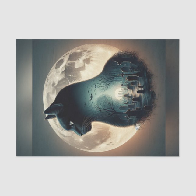 Papier Mousseline Cimetière de Chat Noir Halloween papier découpage (Recto)