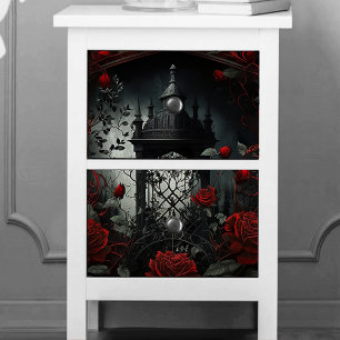 Papier Mousseline Cimetière gothique Jardin Rose avec Rouge et Noir