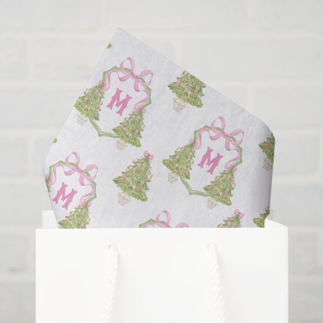Papier Mousseline Cimetière rose Arbre de Noël Monogramme Crest (Sac cadeau)