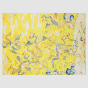 Papier Mousseline Cinq Phoenix dans Jardin Chinois Jaune Floral Tis