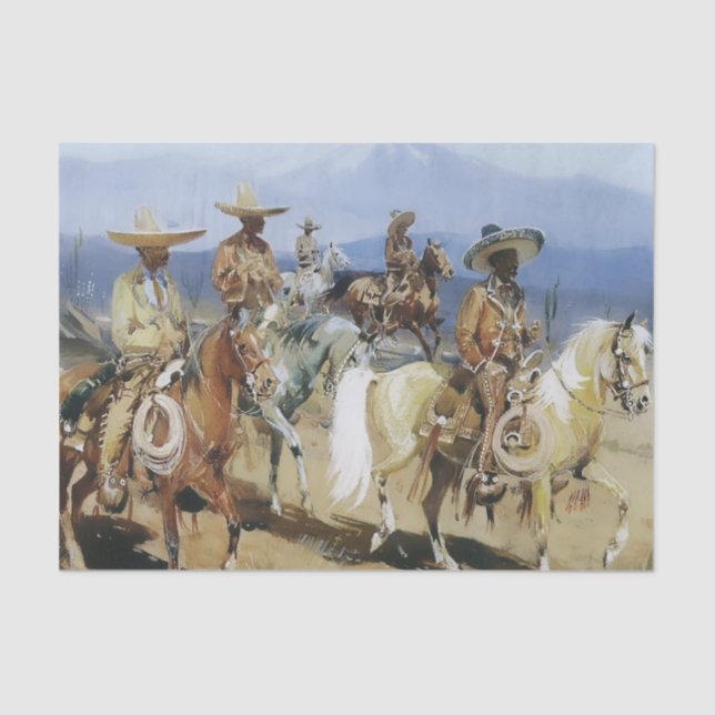 Papier Mousseline Cinq Vaqueros à cheval par Edward Borein (Recto)