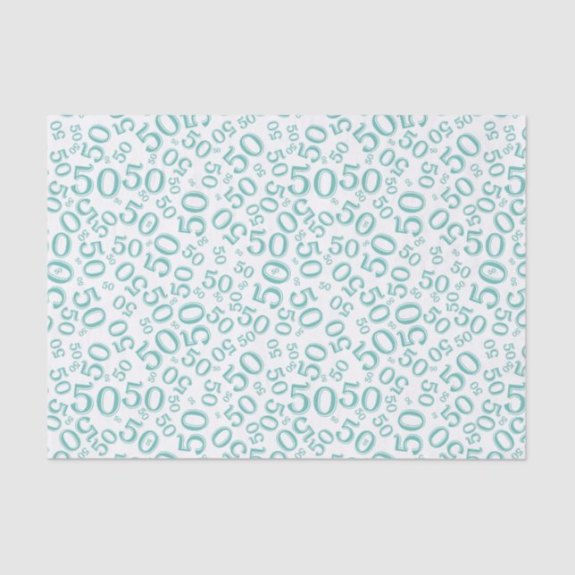 Papier Mousseline cinquantième Motif Teal de nombre d'anniversaire (Recto)