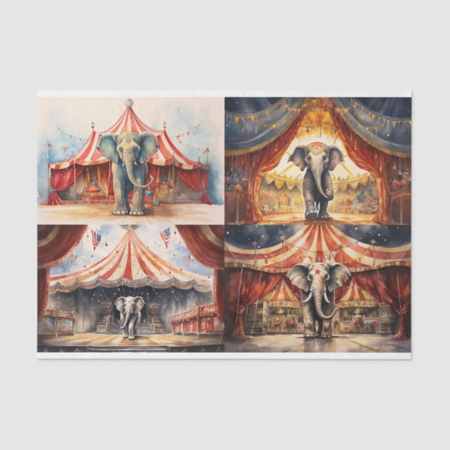 Papier Mousseline Circus Elephant Collage 1 papier décolpage (Recto)