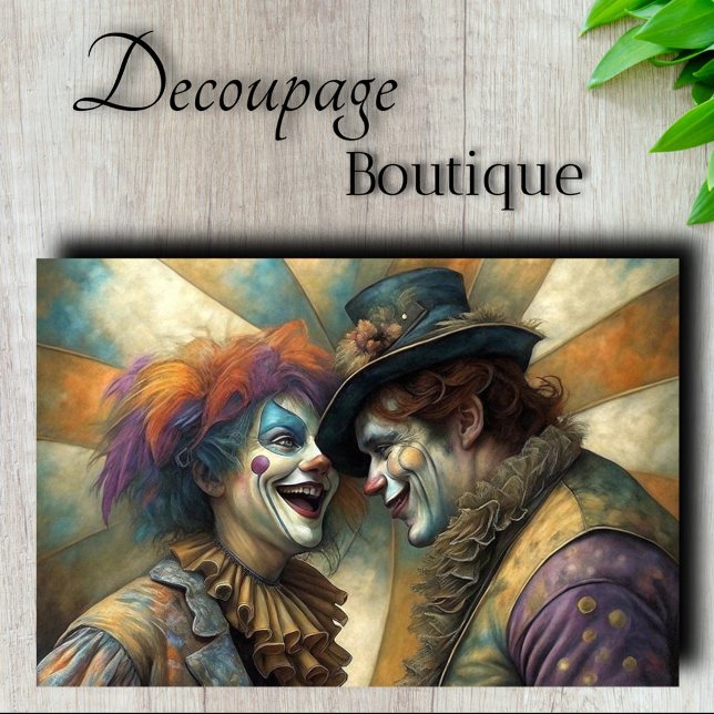 Papier Mousseline Cirque Clown Couple Découpage (Circus Clown Couple Decoupage Tissue Paper)
