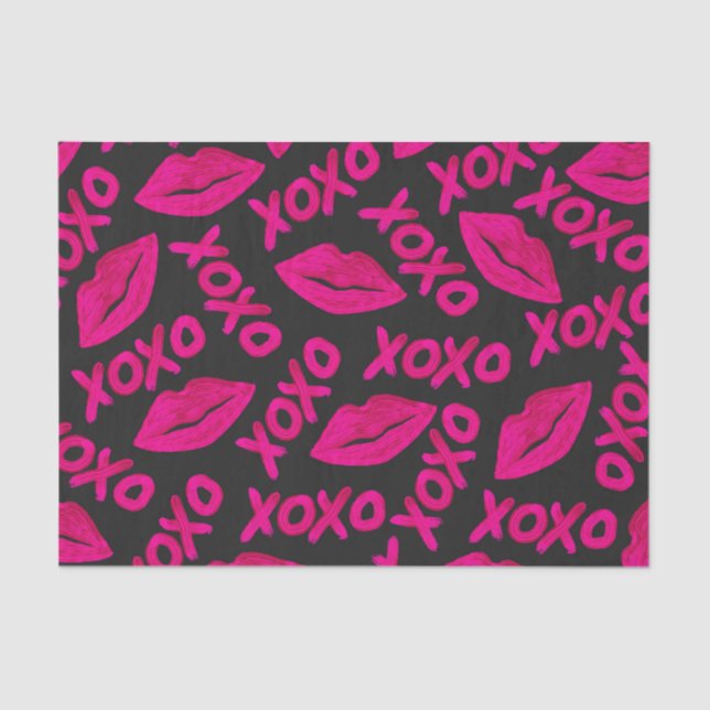 Papier Mousseline Citation XOXO noir Neon rose lèvres Motif (Recto)