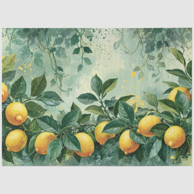 Papier Mousseline Citron à l'aquarelle verger d'agrumes (Recto)