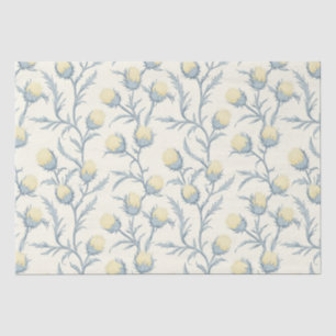 Papier Mousseline Citron bleu chardon Floral Motif