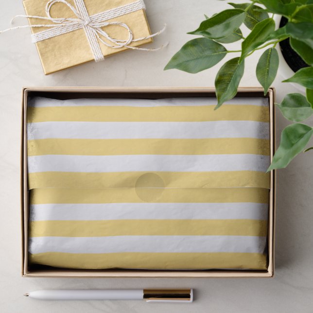 Papier Mousseline Citron jaune et blanc rayé (Cadeau)