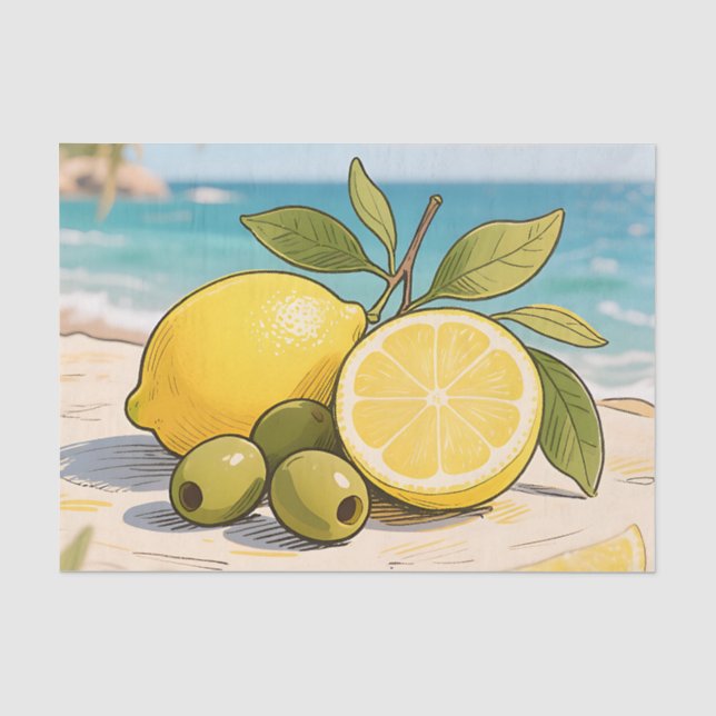 Papier Mousseline Citron Soleil Olive Fraîcheur Côtière (Recto)