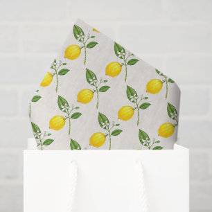 Papier Mousseline Citrons à l'aquarelle de style vintage sur écru
