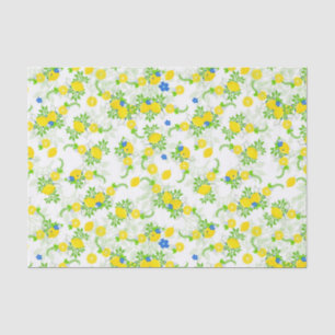 Papier Mousseline Citrons bleus et jaunes d'été motifs floraux