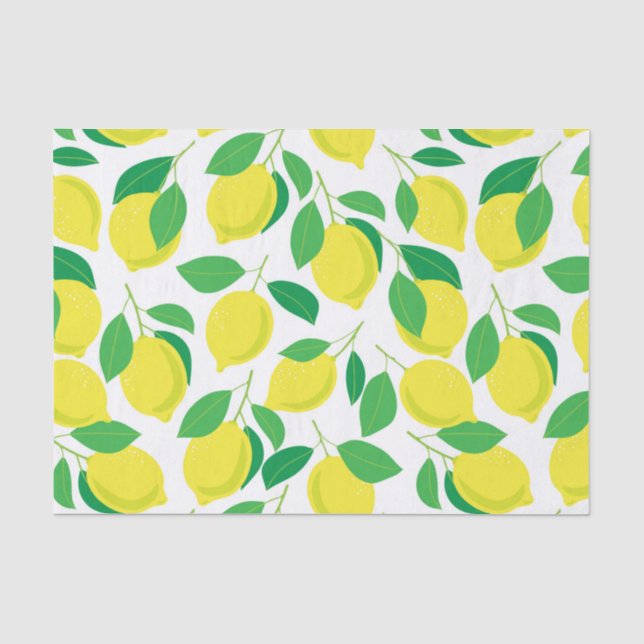 Papier Mousseline Citrons et motifs feuille (Recto)
