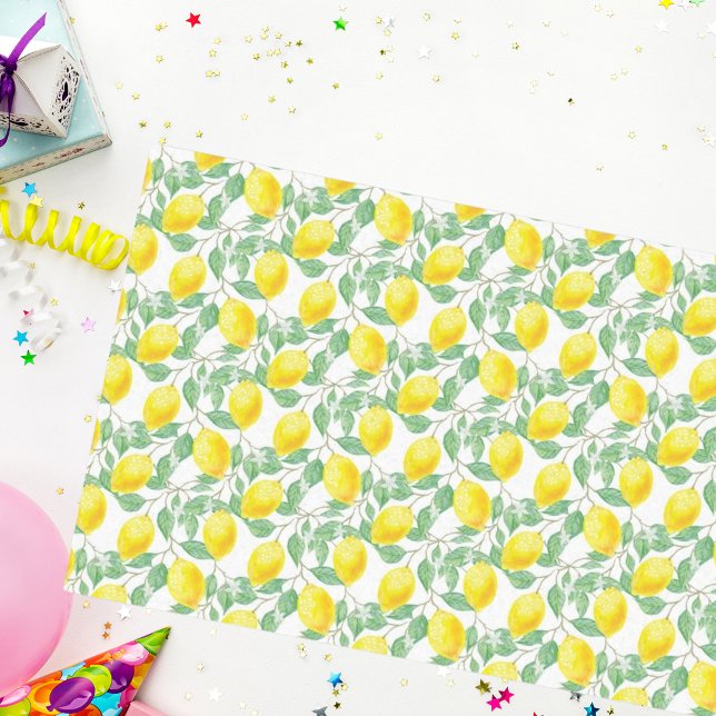 Papier Mousseline Citrons jaune blanc vert motif d'été (Créateur téléchargé)