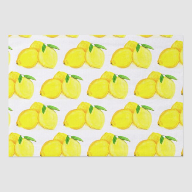 Papier Mousseline Citrons peints Aquarelle Motif de fruits jaunes (Recto)