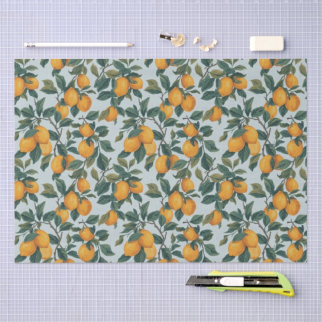 Papier Mousseline Citrons sur Branches (Artisanat)