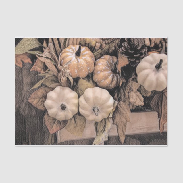 Papier Mousseline Citrouille Automne Orange Blanc Brown Antique Vint (Recto)