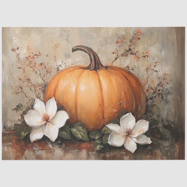 Papier Mousseline Citrouille avec fleurs de magnolia (Recto)