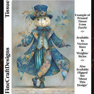 Papier Mousseline Citrouille blanche sous manteau floral bleu DM9R d