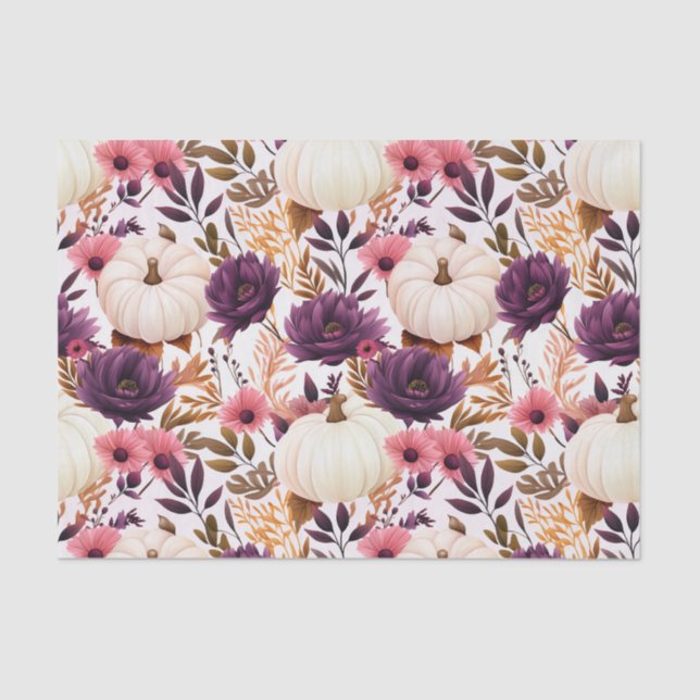 Papier Mousseline Citrouille d'automne et fleurs automne Découpage (Recto)