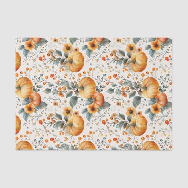 Papier Mousseline Citrouille d'automne et fleurs automne Découpage (Recto)