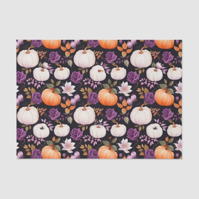 Papier Mousseline Citrouille d'automne et fleurs automne Découpage (Recto)