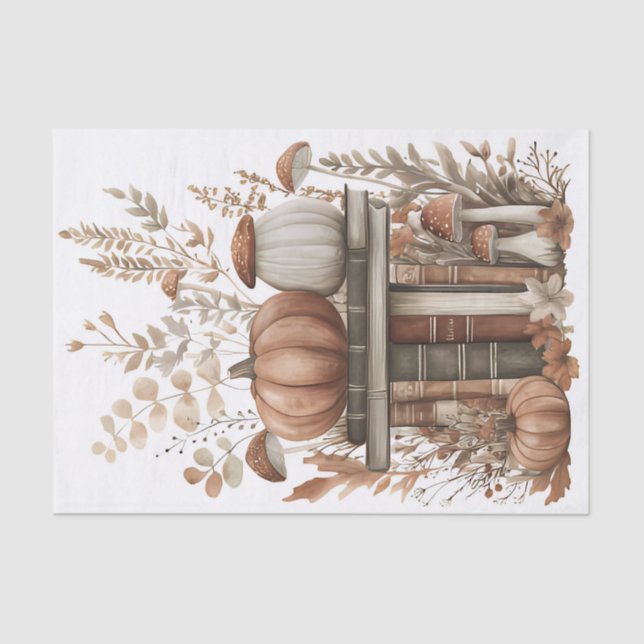 Papier Mousseline Citrouille d'automne et fleurs automne Découpage (Recto)