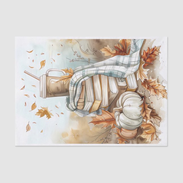 Papier Mousseline Citrouille d'automne et fleurs automne Découpage (Recto)