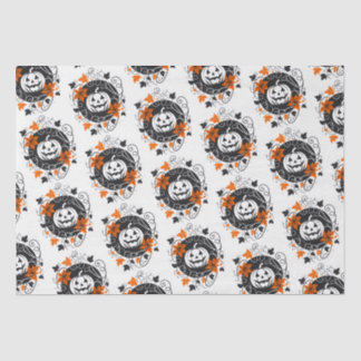 Papier Mousseline Citrouille d'Halloween Orange noir blanc