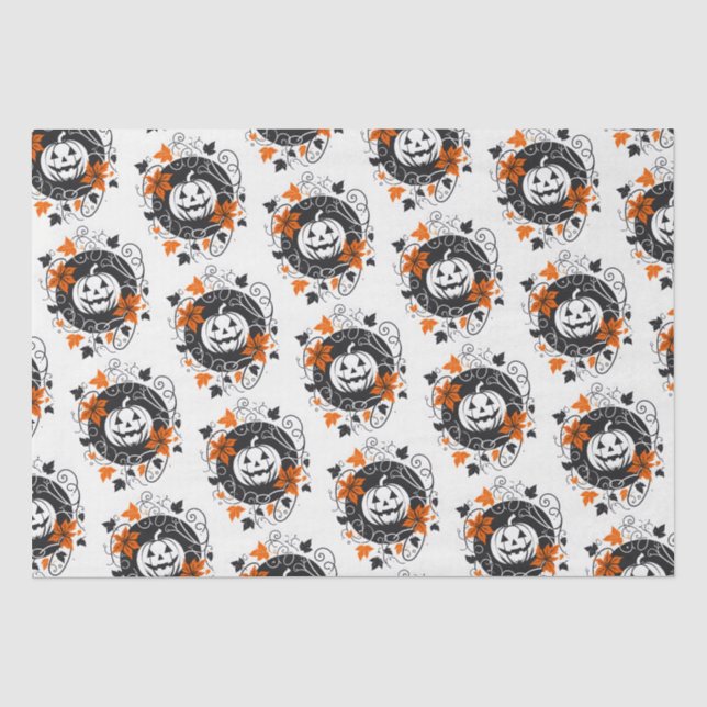 Papier Mousseline Citrouille d'Halloween Orange noir blanc (Recto)