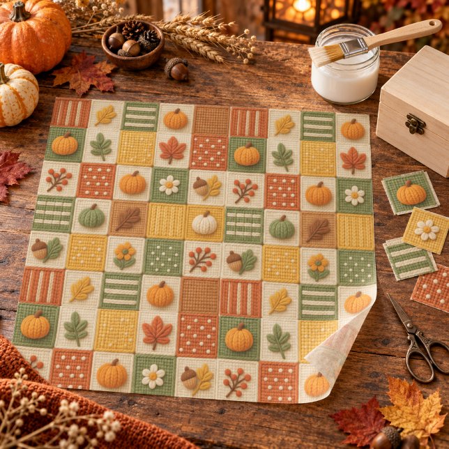 Papier Mousseline Citrouille en patchwork automnal rustique Découpag (Créateur téléchargé)