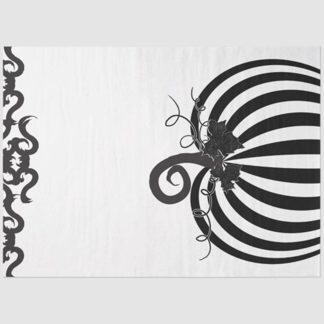 Papier Mousseline Citrouille noir blanc rayé et chauves-souris Hallo (Recto)