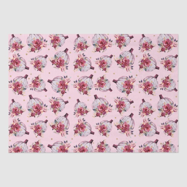 Papier Mousseline Citrouille rose automne aquarelle florale automne  (Recto)