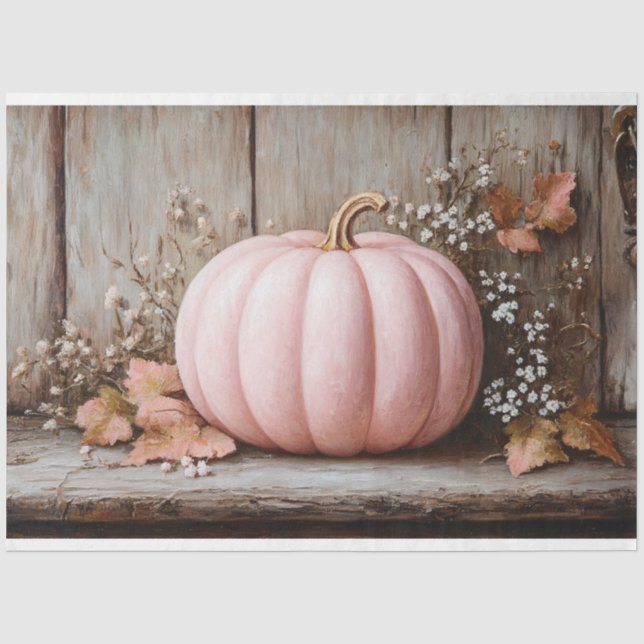 Papier Mousseline Citrouille Rose Rustique Feuilles d'Automne Découp (Recto)