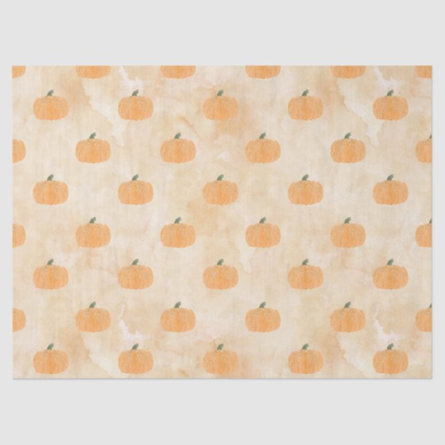 Papier Mousseline Citrouilles aquarelle sur Découpage orange (Recto)