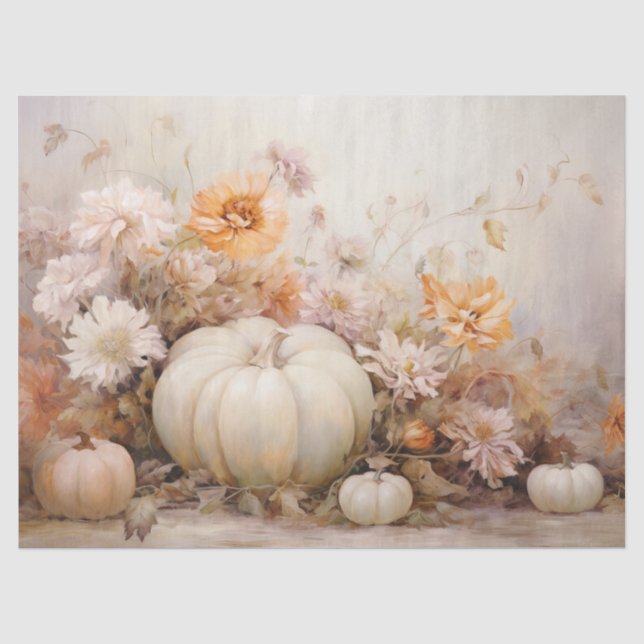 Papier Mousseline Citrouilles Blanches d'Automne Décoration Florale  (Recto)