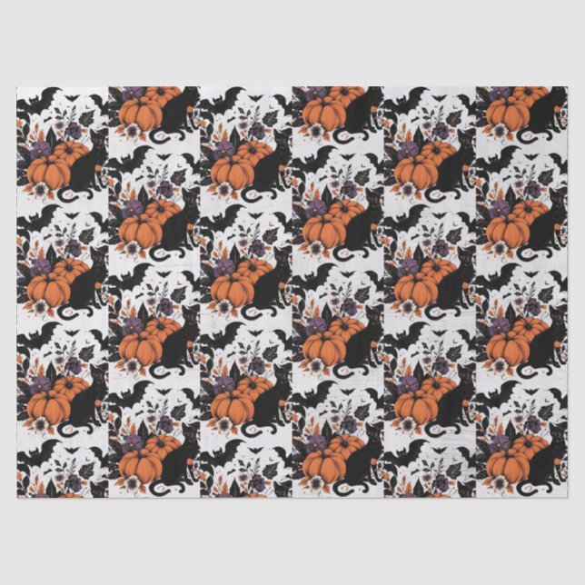 Papier Mousseline Citrouilles Chat Noir (Recto)