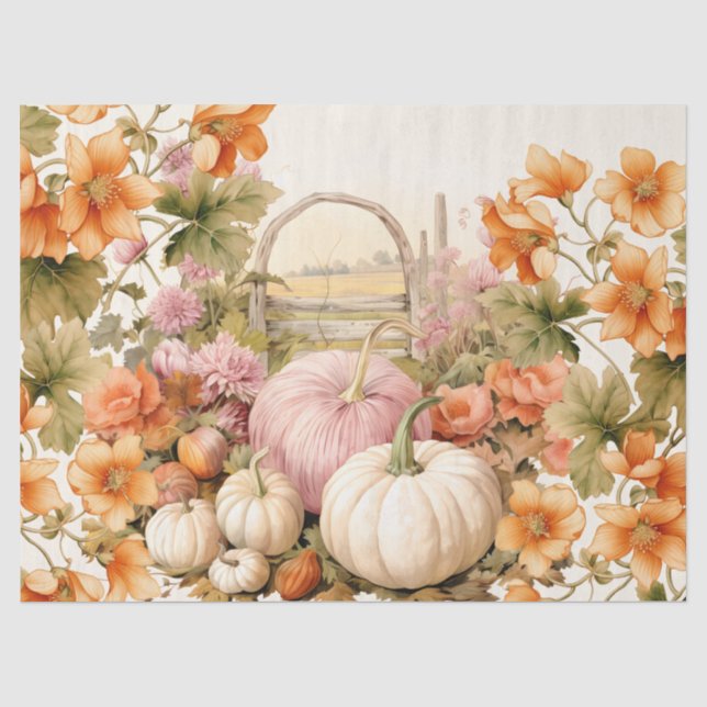 Papier Mousseline Citrouilles d'aquarelle et découpage de feuillage  (Recto)