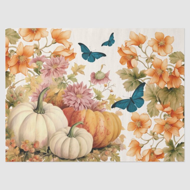Papier Mousseline Citrouilles d'aquarelle et découpage de feuillage  (Recto)