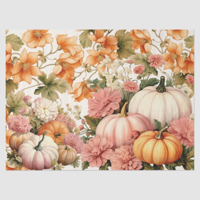 Papier Mousseline Citrouilles d'aquarelle et découpage de feuillage  (Recto)