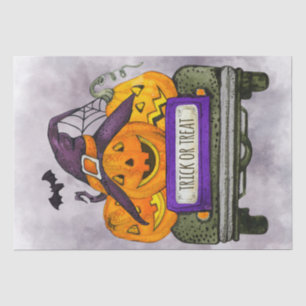 Papier Mousseline Citrouilles de camion Halloween Watercolor