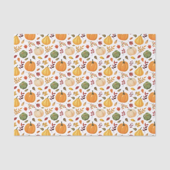Papier Mousseline Citrouilles de récolte et Motif de feuilles d'auto (Recto)
