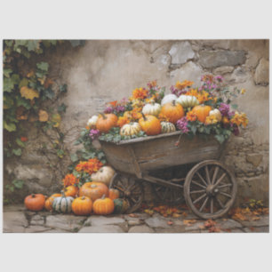 Papier Mousseline Citrouilles, fleurs et Feuilles dans une brouette