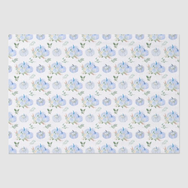 Papier Mousseline Citrouilles Florales Bleues (Recto)