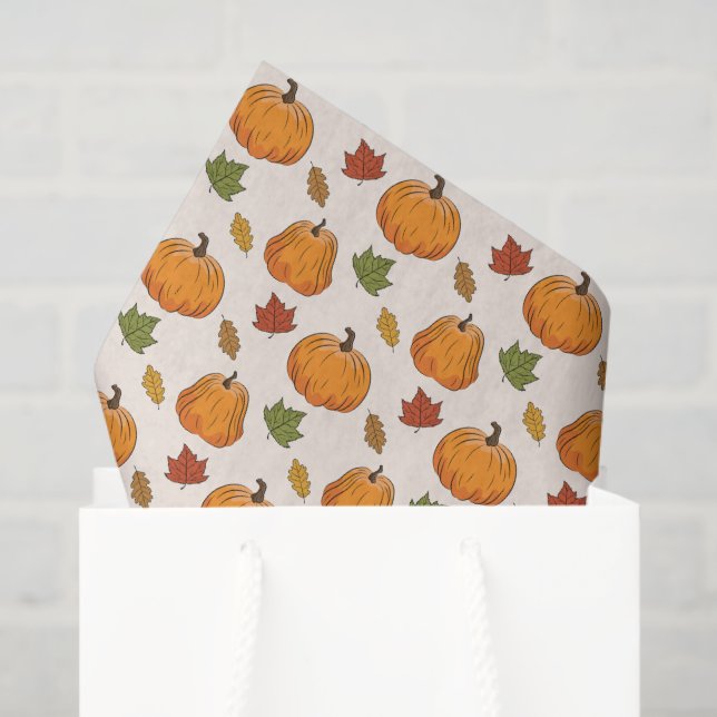Papier Mousseline Citrouilles Oranges Et Feuilles D'Automne Motif (Sac cadeau)