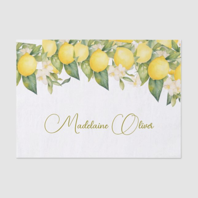 Papier Mousseline Citrus floral citron Design personnel moderne (Recto)