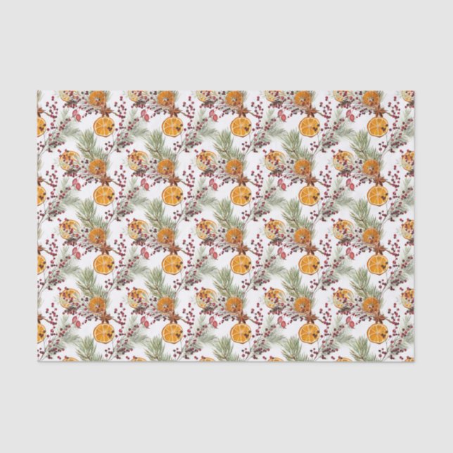 Papier Mousseline Citrus Orange Pine Berry Noël (Recto)